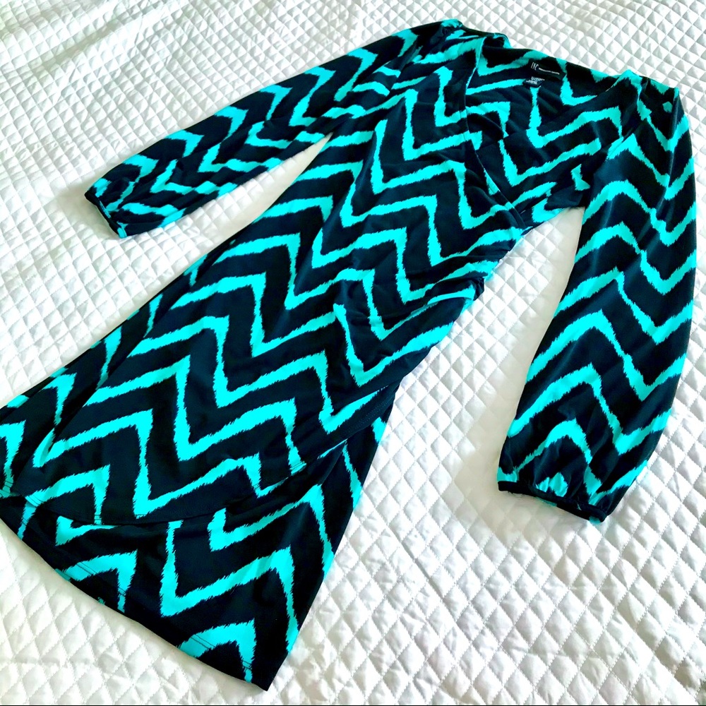 Modern INC Wrap Dress Aqua Green Black Stripe